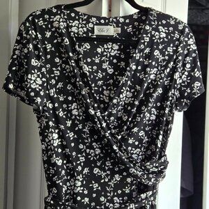 Charming black & white floral wrap dress form Eliza J. Size large. New/no tags